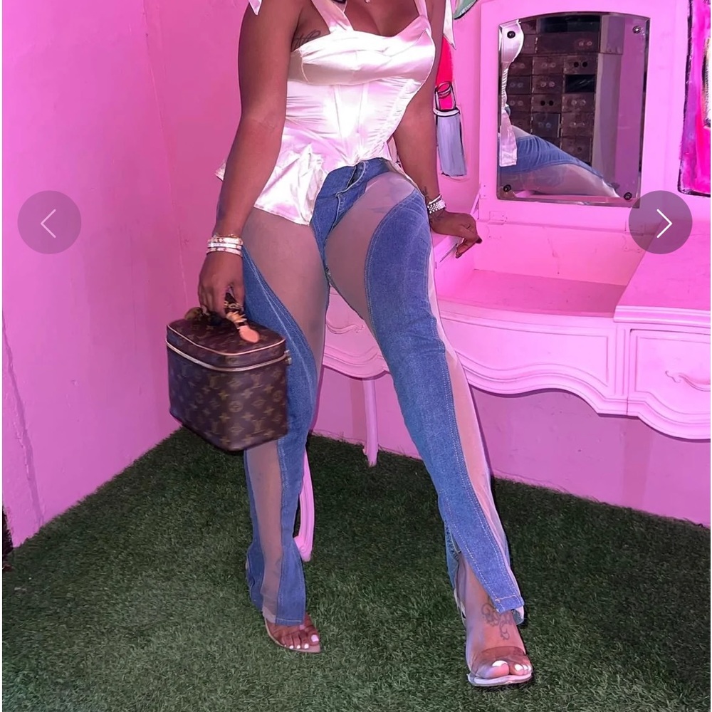 Mesh and denim jeans